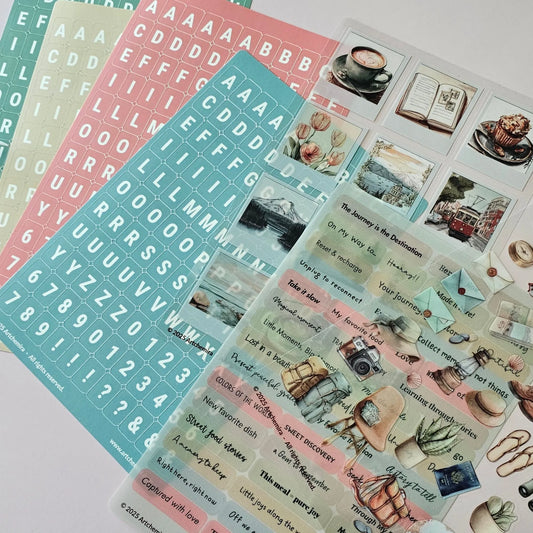 Artchemira travel full collection with sticker sheets, alphabet stickers, for premium journaling