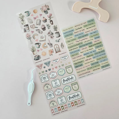 Artchemira decorative gratitude sticker set with pastel illustrated and text designs