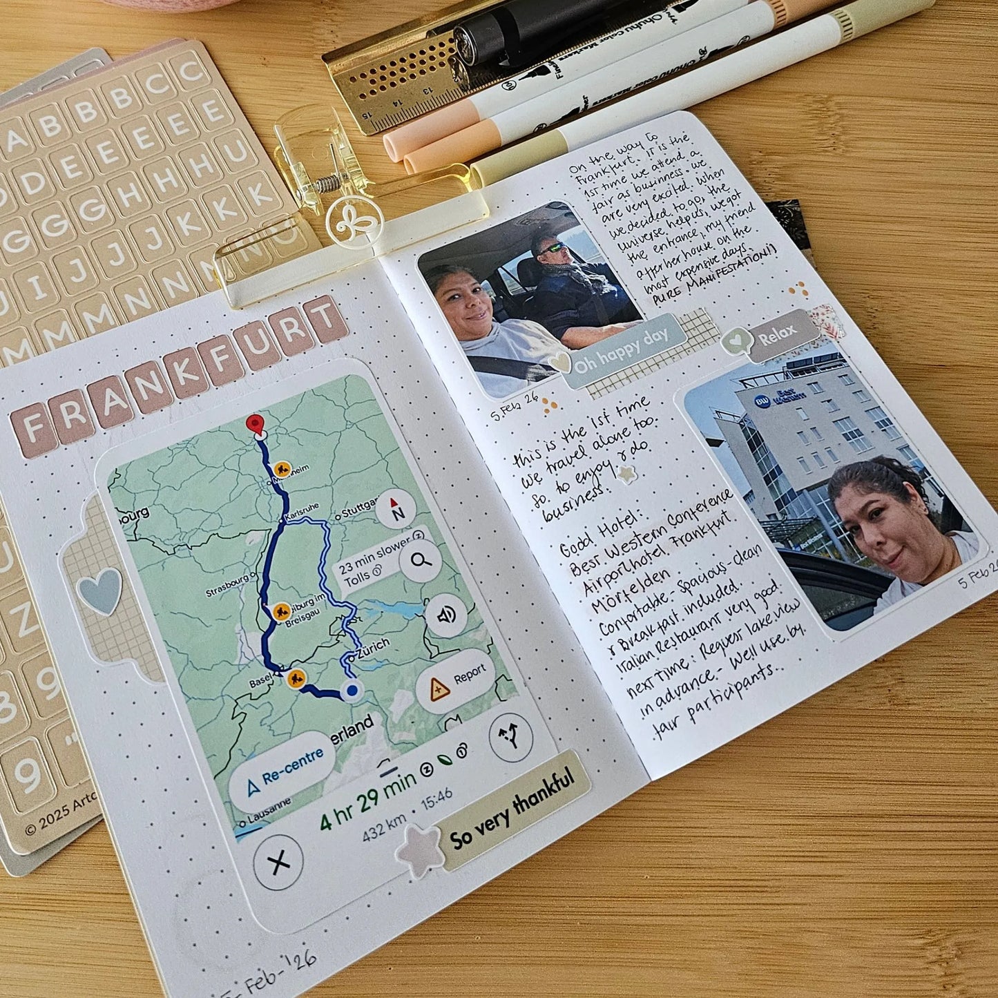 Artchemira journal how-to spread with map, handwritten notes, and mixed media page layout